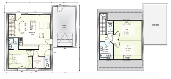 plan maison etage 2 chambres